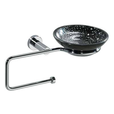 Porta rotolo sagomato e porta sapone in vetro acidato, Deco
