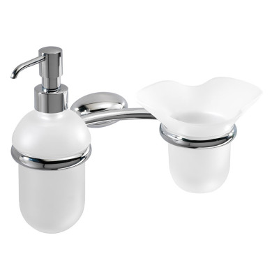Duemila Plus tumbler holder with dispenser, acid-etched glass, brass pump