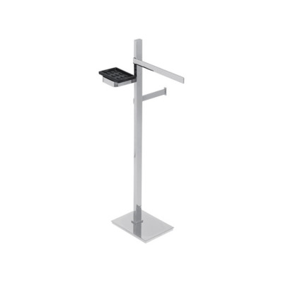 Floor stand with fixed elements, towel holder, roll holder, soap holder, rectangular base, Basic