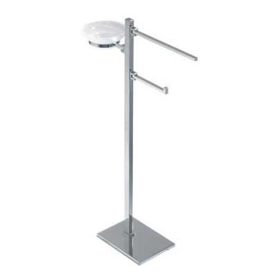 Floor stand with movable elements, towel holder, roll holder and glass soap dish, Matisse