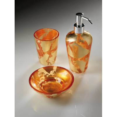 Accessori bagno Matisse sapone, dosatore, bicchiere vetro decorato foglia oro