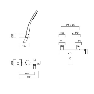 Monocomando vasca esterno con set doccia duplex, My Ring Deluxe