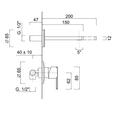 copy of Wall-mounted single-lever sink mixer, without waste, Length 150 mm, Deluxe Surf