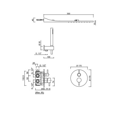 Built-in single-lever shower set with diverter, shower kit, wall-mounted shower head rain e waterfall functions My Future