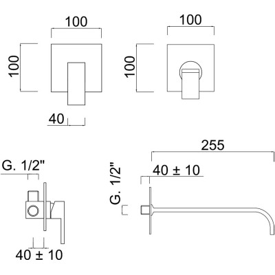 Wall mounted basin set, without pop-up waste, Pablolux