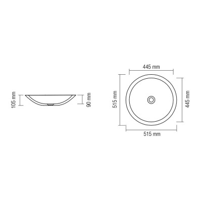 Lavabo da appoggio in SSA, Bordo R
