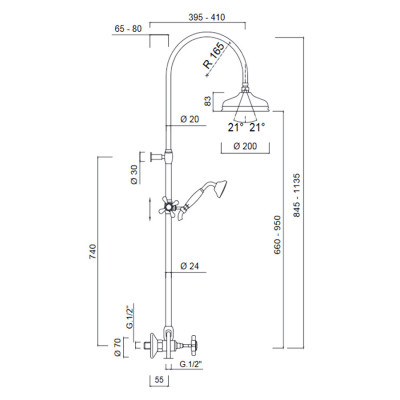 Colonna doccia esterna, set doccia, soffione ottone D. 200 mm, Kensington