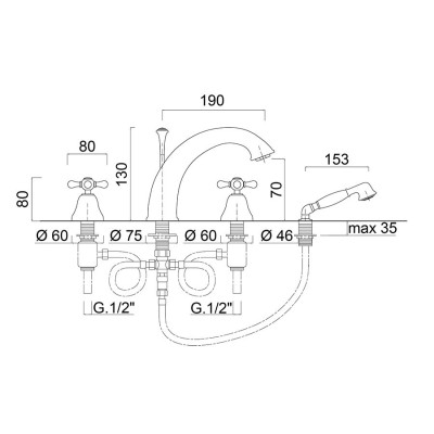 Batteria bordo vasca 4 fori Lotus