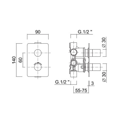 Termostatico incasso con deviatore a rotazione 2 uscite