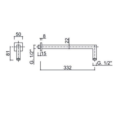 Braccio doccia quadrato in ottone, 330 mm