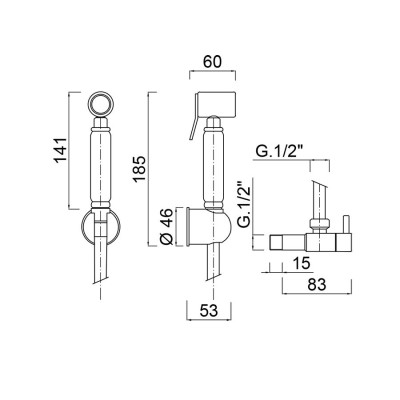 Doccia igienica in ottone con manopola abs,flessibile, rubinetto apri chiudi
