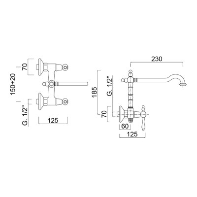 Praga high spout wall sink group - Praga Crystal
