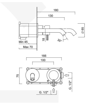 Monocomando lavabo a muro XL, GGBOX 5297 senza scarico, My Future Deluxe
