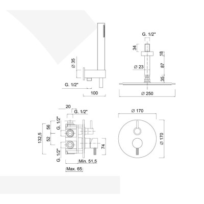 Built-in single-lever shower set with rotating diverter, shower kit, ceiling arm with shower head, My Future Deluxe