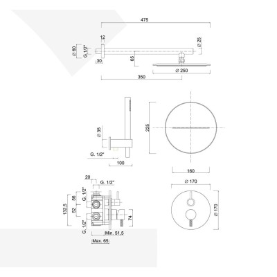 Set doccia incasso monocomando con deviatore, kit duplex, bocca parete cascata, braccio con soffione, My Future Deluxe