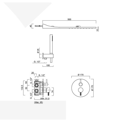 Set doccia incasso monocomando con deviatore, kit duplex, soffione parete pioggia cascata, My Future Deluxe