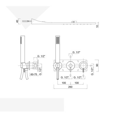 Set doccia incasso monocomando con deviatore, kit duplex, soffione pioggia e cascata, My Future Deluxe