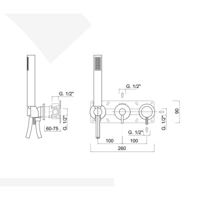 Monocomando doccia incasso con deviatore, kit duplex integrato, 1 uscita libera, My Future Deluxe