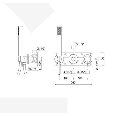 Monocomando doccia incasso con deviatore, kit duplex integrato, 2 uscite libere, My Future Deluxe