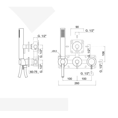 Monocomando doccia incasso con deviatore, kit duplex integrato, 4 uscite libere, My Future Deluxe