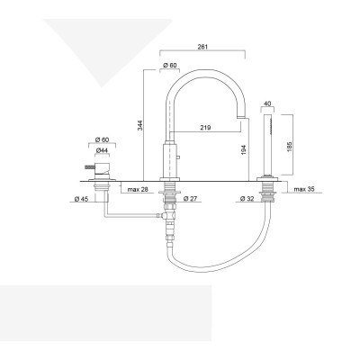 3-hole rim-mounted single-lever bath mixer, spout with diverter, My Future Deluxe