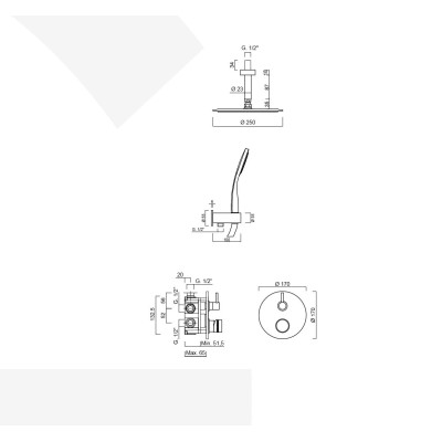 Set doccia incasso monocomando con deviatore, kit duplex, braccio con soffione doccia, MyRing Deluxe
