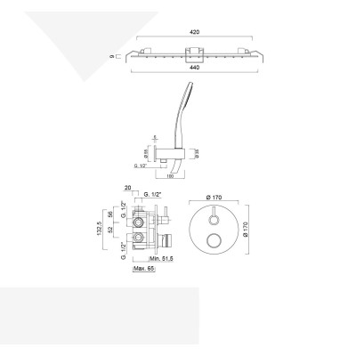 Set doccia incasso monocomando con deviatore, kit duplex, soffione incasso a molle pioggia e laminare, MyRing Deluxe