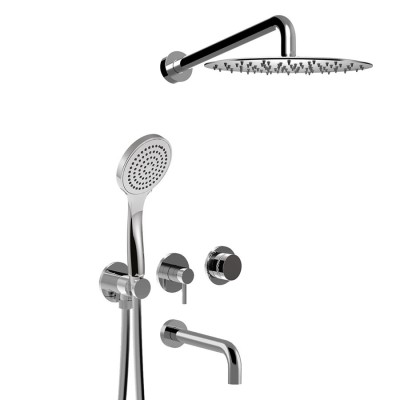 Built-in single-control shower set with diverter, duplex kit, wall spout, arm with stainless steel shower head, MyRing Deluxe