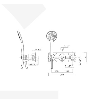 Monocomando doccia incasso con deviatore, kit duplex integrato, 1 uscita libera, MyRing Deluxe