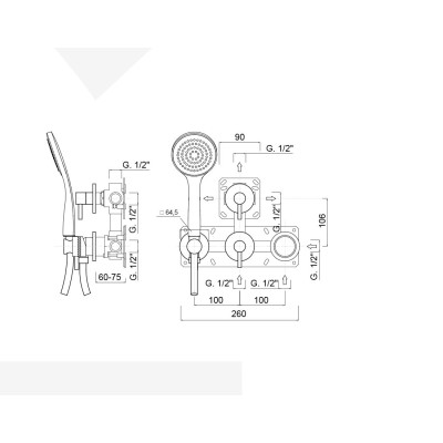 copy of Built-in shower mixer with rotation diverter, integrated duplex kit, 4 free outlets, MyRing Deluxe