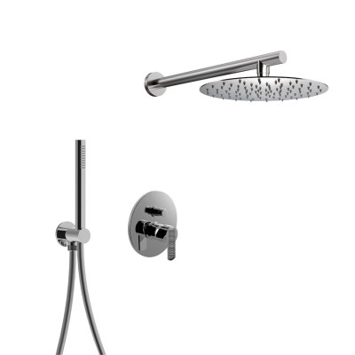 Built-in shower set single lever with push-button diverter, duplex kit, arm with stainless steel shower head, Surf Deluxe