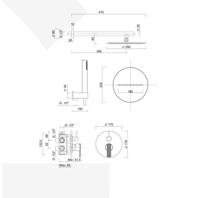 Built-in single-control shower set with diverter, duplex kit, stainless steel shower head, waterfall wall spout, Surf Deluxe