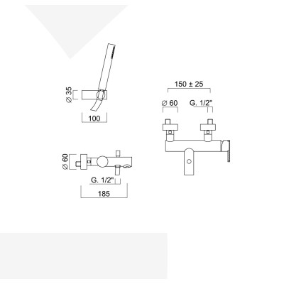 Monocomando vasca esterno con set doccia duplex, Surf Deluxe