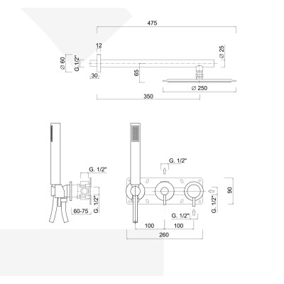 Built-in single-control shower set with diverter, duplex kit, wall arm, stainless steel shower head, My Future