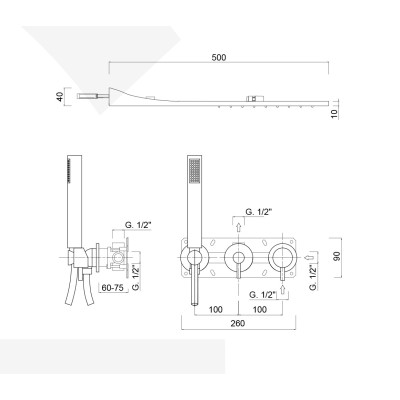 Built-in single-control shower set with diverter, duplex kit, rectangular wall-mounted shower head, My Future