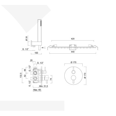 Built-in single-control shower set with diverter, duplex kit, built-in rain and laminar jet shower head, My Future