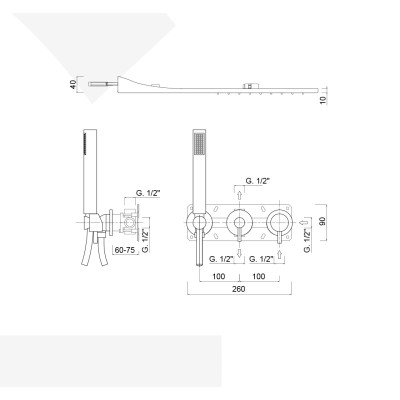 Built-in single-control shower set with diverter, duplex kit, rain shower head and waterfall, My Future