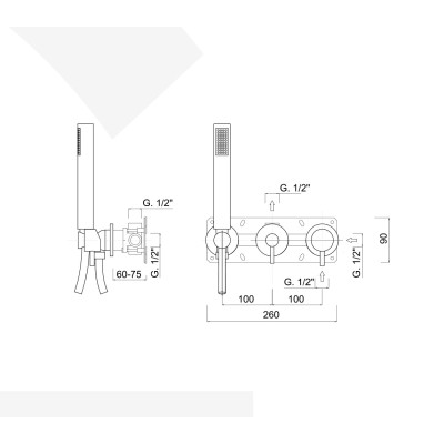 Built-in shower mixer with diverter, integrated duplex kit, 1 free outlet, My Future