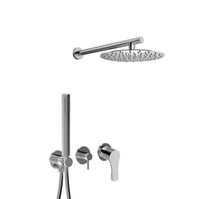 Set doccia incasso monocomando con deviatore, kit duplex, braccio parete, soffione Inox, EGO
