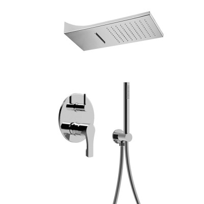 Built-in shower set with single lever diverter, duplex kit, rectangular rain waterfall shower head, EGO