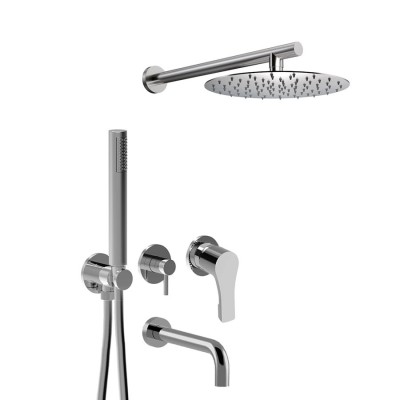 Set doccia incasso monocomando con deviatore, kit duplex, bocca parete, braccio con soffione inox, EGO