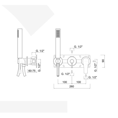 Monocomando doccia incasso con deviatore, kit duplex integrato, 2 uscite libere, EGO