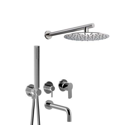 Built-in single-control shower set with diverter, duplex kit, wall spout, stainless steel shower head, Surf