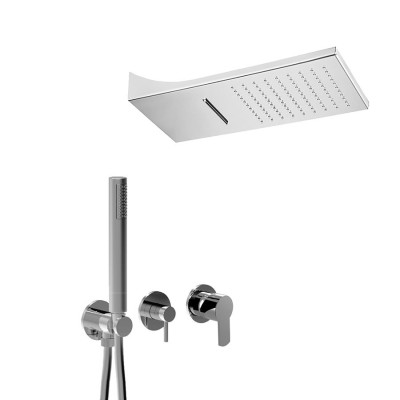 Set doccia incasso monocomando con deviatore, kit duplex, soffione rettangolare pioggia e cascata, Surf