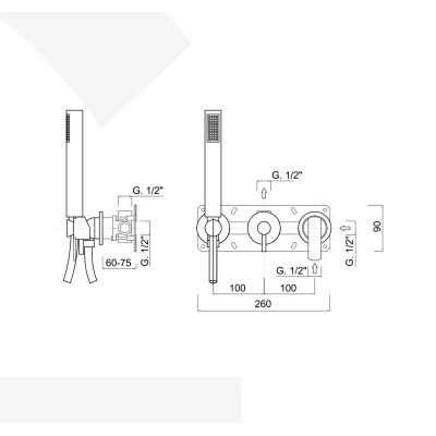 Monocomando doccia incasso con deviatore, kit duplex integrato, 1 uscita libera, Surf