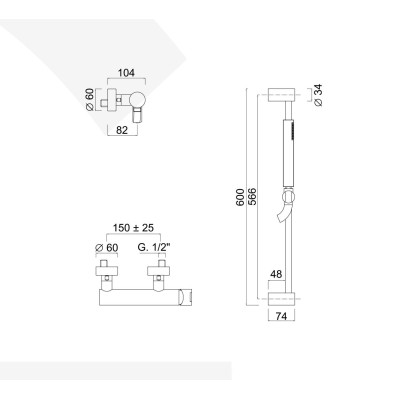 Monocomando doccia esterno con saliscendi e doccia, Surf