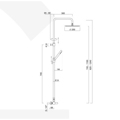 Colonna doccia esterna monocomando, set doccia, soffione inox d. 250, Surf