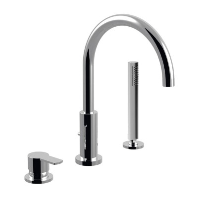 Monocomando bordo vasca 3 fori, bocca con deviatore, Surf