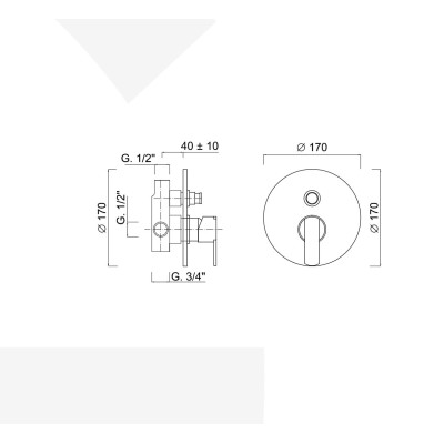 Built-in shower mixer with push-button diverter, Surf