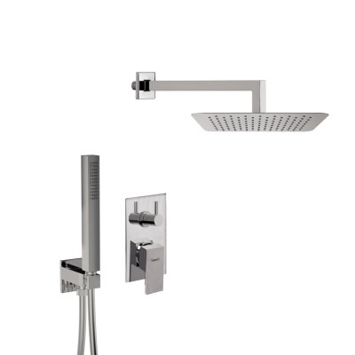 Set doccia incasso monocomando con deviatore a rotazione, kit duplex, braccio con soffione quadrato, Pablolux